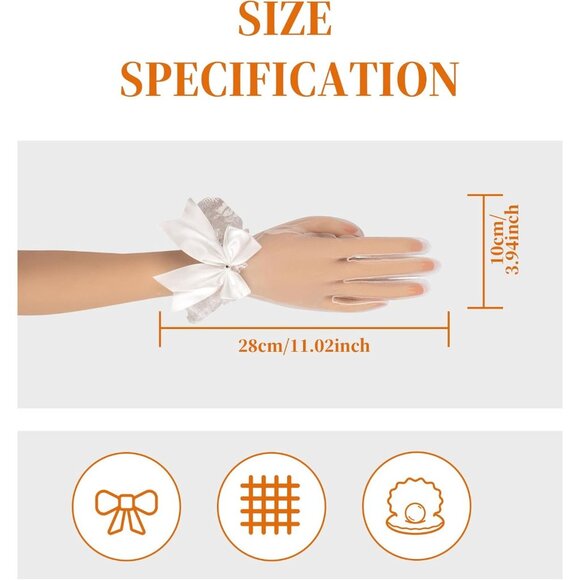 Women's White Lace Short Wedding Ruffled Tulle Mitten Imported Polyester Gloves - Picture 5 of 7